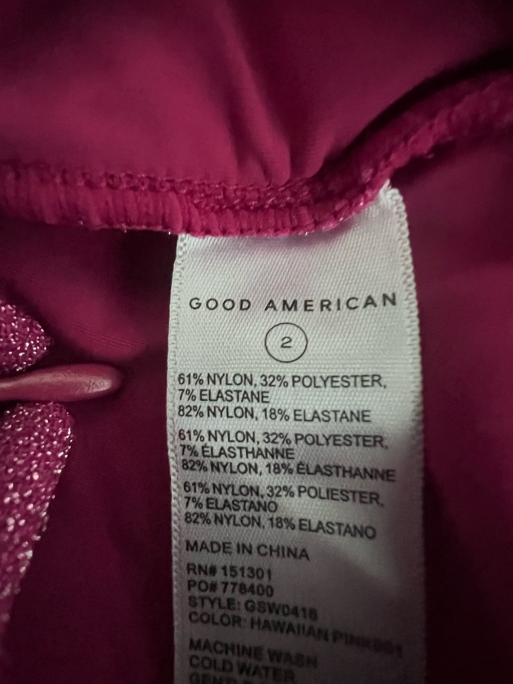 Good American 2 Hawiian Pink Sparkle High Neck One Piece Swim Swimsuit Racerback - Picture 10 of 15